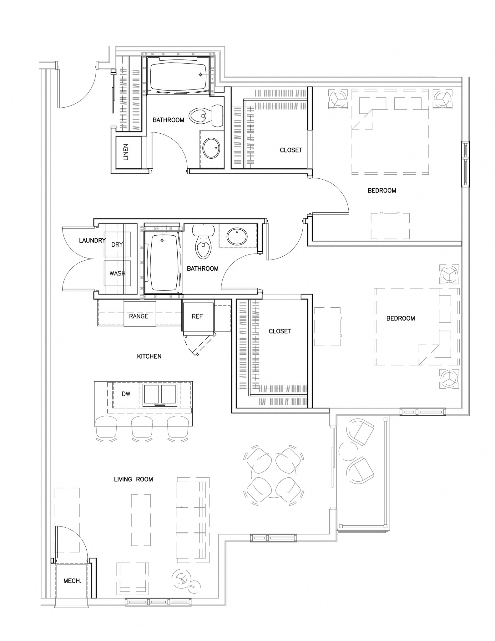 Floor plan for 2 beds, 2 baths, 1184 sqft